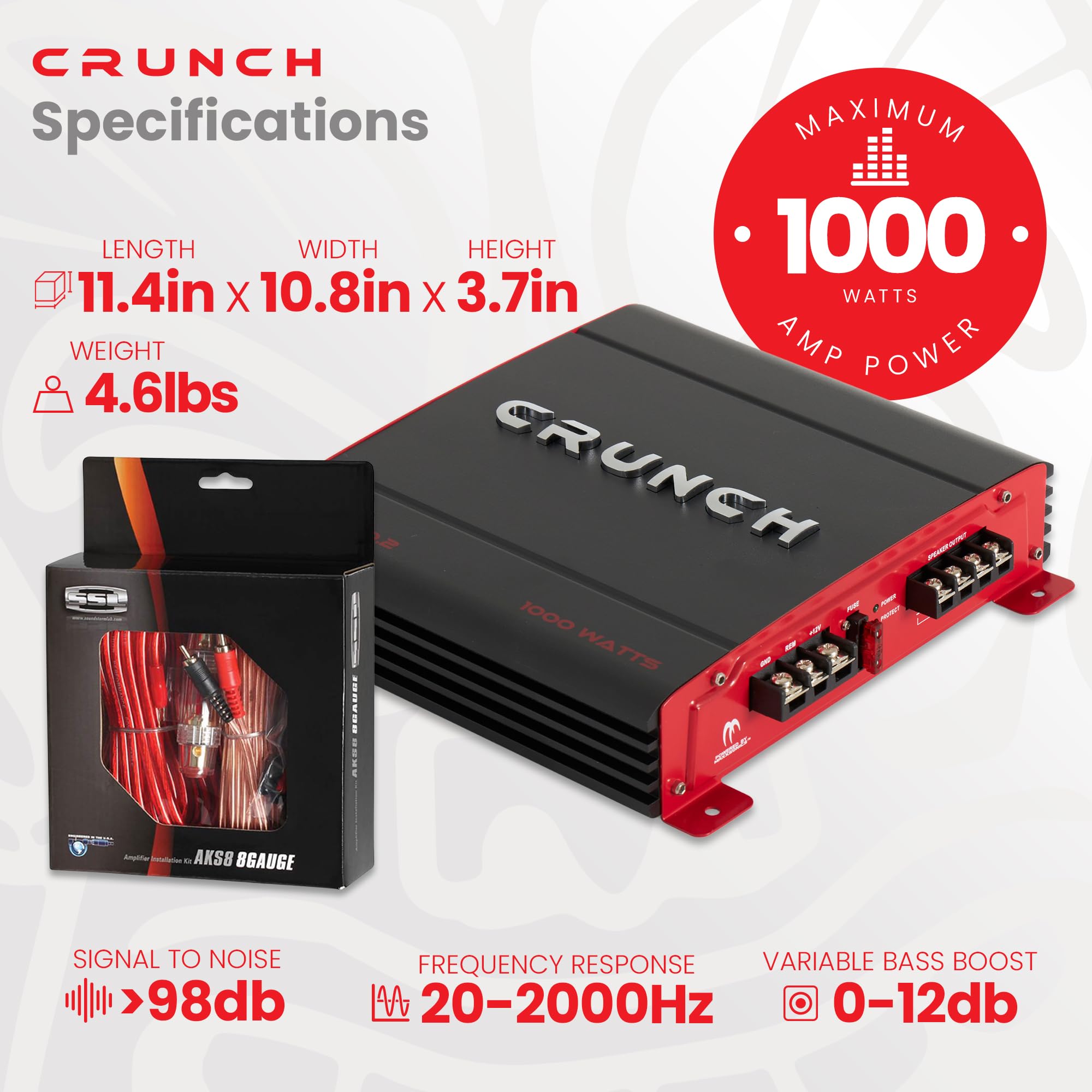Crunch Px 1000.2 2 Channel 1000 Watt Amp A/B Car Stereo Amplifier + Wiring Kit